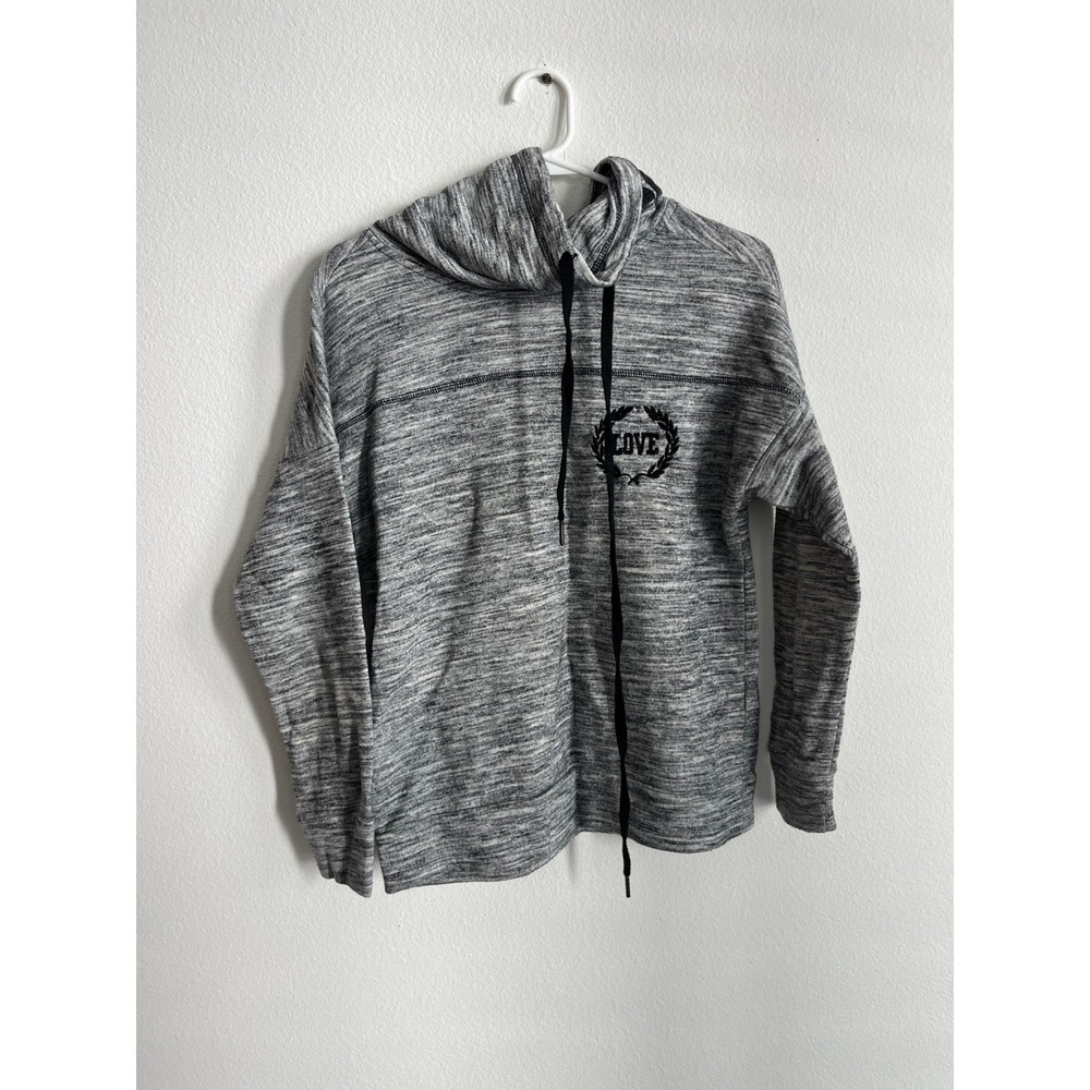 Iris Womens Grey Space Dye Cowl Neck Hoodie Love Graphic Pullover Size Medium